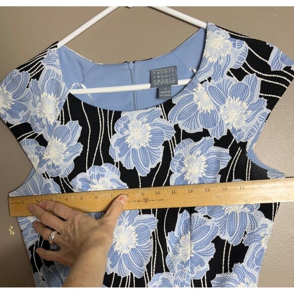 Rabbit Rabbit Rabbit Dress Blue Floral Fit Flare Midi Poly Career Retro Womens 6 - Picture 9 of 15